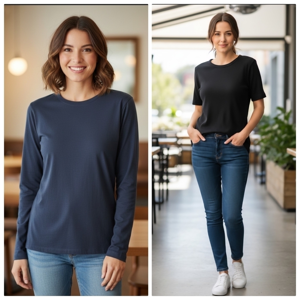Zara Women's Long And Short Sleeve Tops in Navy and Black.Bundle.